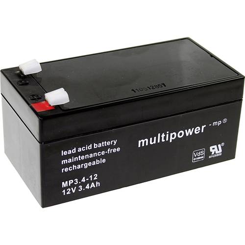 Thumbnail - multipower PB-12-3,4-4,8 MP3,4-12 Bleiakku 12 V 3.4 Ah Blei-Vlies (AGM) (B x H x T) 134 x 66.5 x 67 mm Flachstecker 4.8 ...