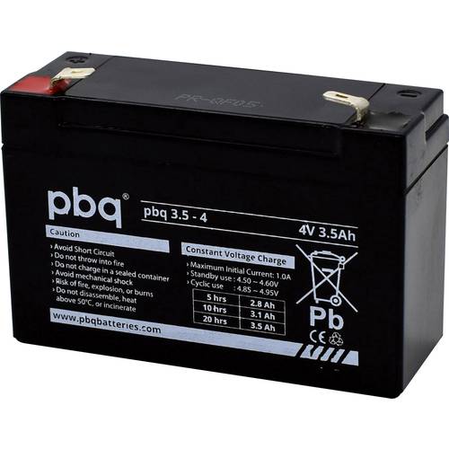 Thumbnail - PBQ PB-4-3,5 1694710 Bleiakku 4 V 3.5 Ah Blei-Vlies (AGM) (B x H x T) 91 x 64 x 35 mm Flachstecker 4.8 mm Wartungsfrei, ...