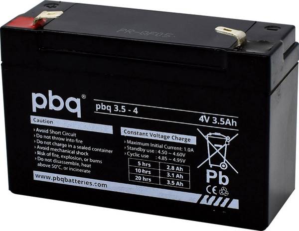 PBQ PB-4-3,5 1694710 Bleiakku 4 V 3.5 Ah Blei-Vlies (AGM) (B x H x T) 91 x 64 x 35 mm Flachstecker 4.8 mm Wartungsfrei, Geringe Selbstentladung