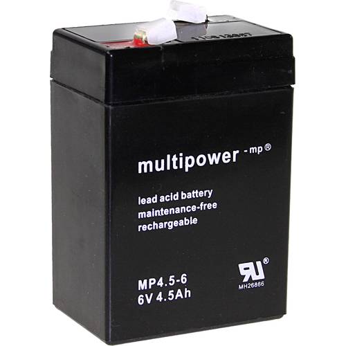Thumbnail - multipower PB-6-4,5-4,8 MP4,5-6 Bleiakku 6 V 4.5 Ah Blei-Vlies (AGM) (B x H x T) 70 x 105 x 47 mm Flachstecker 4.8 mm Wa...