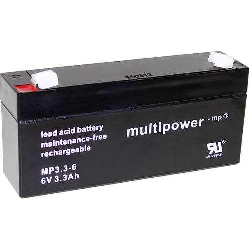 Thumbnail - multipower PB-6-3,3-4,8 MP3,3-6 Bleiakku 6 V 3.3 Ah Blei-Vlies (AGM) (B x H x T) 134 x 65 x 34 mm Flachstecker 4.8 mm Wa...