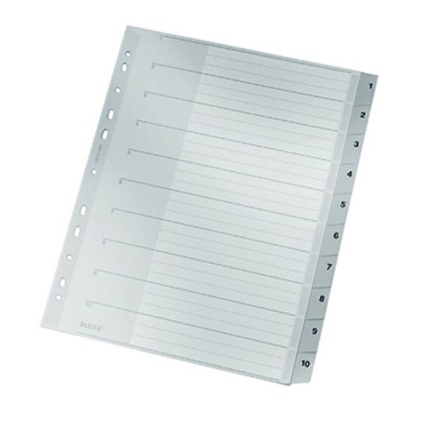Leitz 1280 Register DIN A4, Überbreite 1-10 Polypropylen Grau 10 Registerblätter  12800000