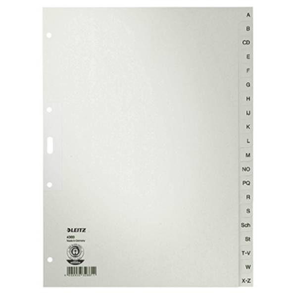 Leitz 4300 Register DIN A4 A-Z Tauenpapier Grau 20 Registerblätter  43000085