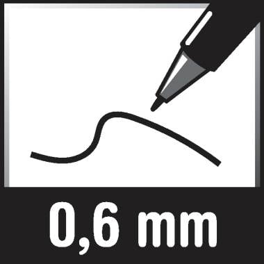 Kugelschreiber mit Strichbreite von 0,6 mm, gezeigt durch eine geschwungene Linie. Ideal für präzises Schreiben.