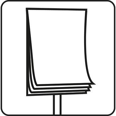 Ein einfaches Symbol zeigt mehrere übereinanderliegende Blätter Papier auf einem Ständer.