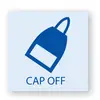 Ein blaues Symbol zeigt einen schräg stehenden Stift mit abgenommenem Deckel. Darunter steht 'CAP OFF'.