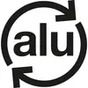 Das Bild zeigt das Wort 'alu' umgeben von einem Kreis mit zwei Pfeilen, die Recycling andeuten.