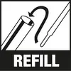 Symbol zeigt eine Pfeilbewegung, die das Nachfüllen anzeigt, neben dem Wort 'REFILL'.