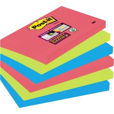 Post-it Haftnotiz 6556SJ 127 mm x 76 mm Mohnrot, Neongrün, Ultrablau 540 Blatt
