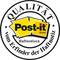 Ein runder Stempel mit den Worten 'QUALITÄT vom Erfinder der Haftnotiz'. In der Mitte das 'Post-it'-Logo auf gelbem Hintergrund.