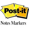 Ein Logo mit dem Text 'Post-it Notes Markers', wobei 'Post-it' auf zwei übereinanderliegenden gelben Haftnotizen geschrieben steht.