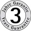 '3 Jahre Garantie' Siegel in Schwarz-Weiß. Rundes Design mit Text in Deutsch und Englisch.