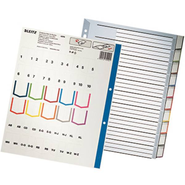 Leitz 4370 Register DIN A4, Überbreite blanko Polypropylen Grau 10 Registerblätter  43700000