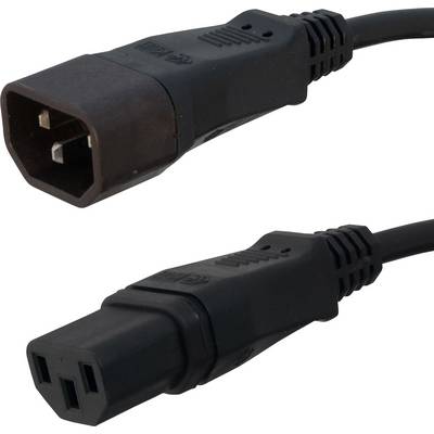 Ein schwarzes Netzkabel mit männlichem und weiblichem Stecker, geeignet für den Anschluss von Computergeräten.