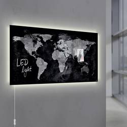 Image of Sigel Glas-Magnettafel mit LED-Beleuchtung Artverum World Map LED Light Schwarz (B x H) 91 cm x 46 cm GL409