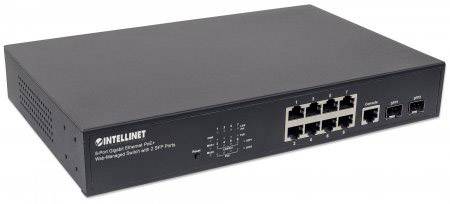 INTELLINET 8-Port Gigabit Ethernet PoE+ Web-Managed Switch with 2 SFP Ports, IEEE 802.3at/af Power o
