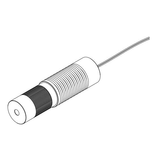 Computerzeichnung eines zylindrischen Sensors mit Kabel. Der Sensor hat eine geriffelte Oberfläche im mittleren Bereich.