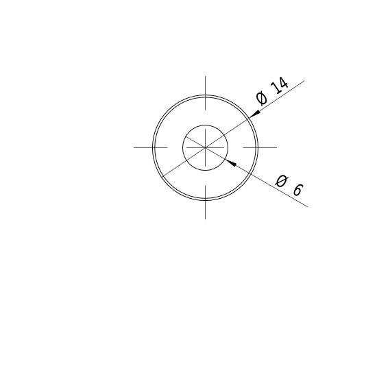 Technische Zeichnung eines Kreislochprofils mit zwei Durchmesserangaben: Außenkreis Ø14 und Innenkreis Ø6.