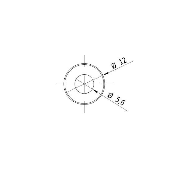 Technische Zeichnung zeigt eine kreisförmige Scheibe mit einem Durchmesser von 12 mm und einer innenliegenden Bohrung von 5,6 mm.