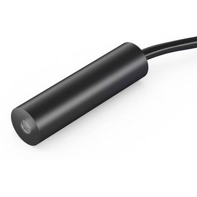 Schwarzer zylindrischer Sensor mit Kabel; kann für Detektion oder Messung in technischen Anwendungen verwendet werden.