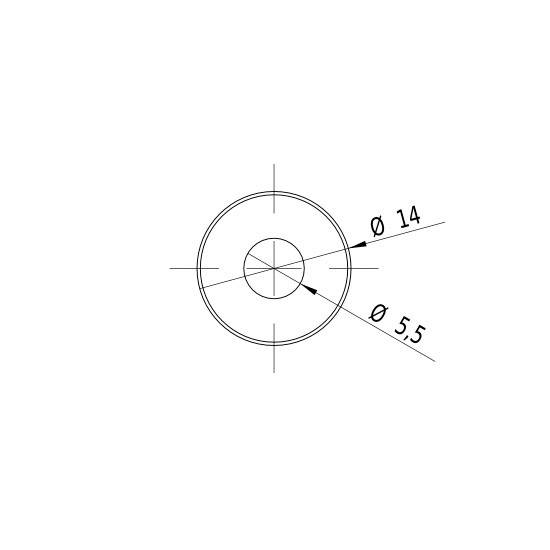 Technische Zeichnung zeigt einen Kreis mit einem Durchmesser von 14 mm und einem inneren Kreis von 5,5 mm.