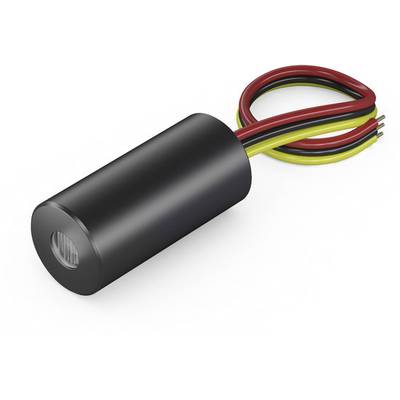 Zylinderförmiger Sensor mit roten, schwarzen und gelben Drähten ragt aus dem Gehäuse. Geeignet für elektronische Anwendungen.
