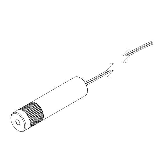 Der Schaltplan zeigt einen zylindrischen Zylinder mit einem Anschlusskabel, das in mehrere Drähte gespalten ist.