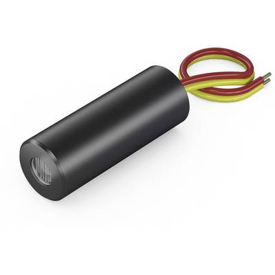 Ein zylindrischer Sensor mit rotem und gelbem Kabel zur elektronischen Verbindung.