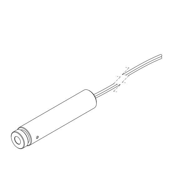 Ein schematisches Diagramm eines zylindrischen Geräts mit Kabeln, das möglicherweise ein elektronisches Bauteil darstellt.