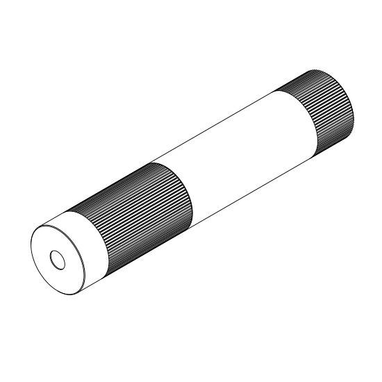 Eine technische Zeichnung eines zylindrischen Batteriesymbols mit gerippten Enden und einem glatten Mittelteil.