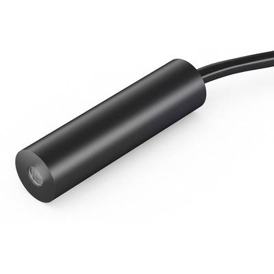 Ein zylinderförmiger induktiver Näherungssensor in Schwarz mit einem Kabel, zur berührungslosen Erkennung von Metallobjekten.