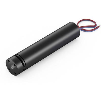 Zylinderförmiger Elektromotor mit zwei herausragenden Kabeln, schwarzes Gehäuse. Geeignet für kleine mechanische Anwendungen.