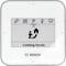 Ein Smart-Thermostat-Display zeigt Symbole für Beleuchtung, Heizung und 'Coming home' Funktion mit Heimkehr-Symbol.