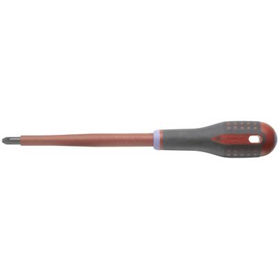 Ein roter Schraubendreher mit ergonomischem Griff, seitliche Nahaufnahme.