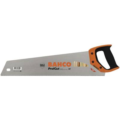 Handsäge mit orange-schwarzem Griff, Markenname 'BAHCO', Modell 'ProfCut'. Sie ist für Holzschnitte konzipiert und in Schweden hergestellt.