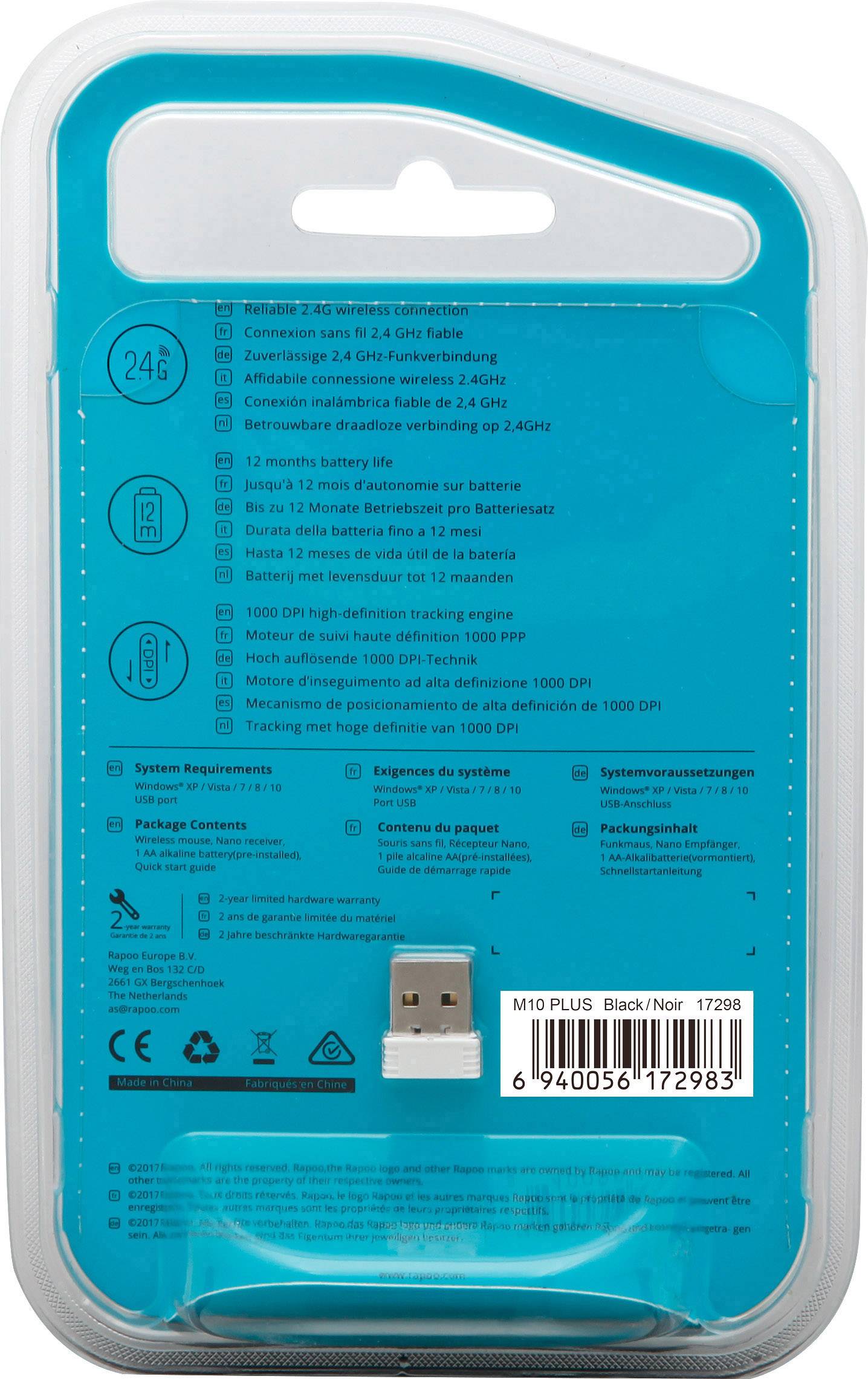 Rapoo M10 PLUS - Maus - optisch - 3 Tasten - kabellos-6