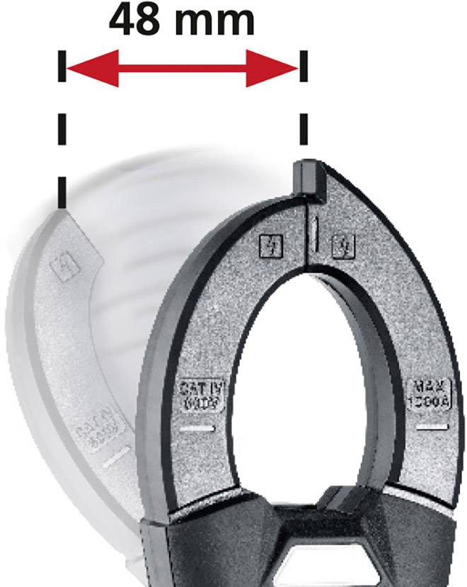 Kabelclip, der einen Durchmesser von 48 mm hält, mit Pfeilen und gestrichelter Linie angezeigt, um die Maße zu verdeutlichen.