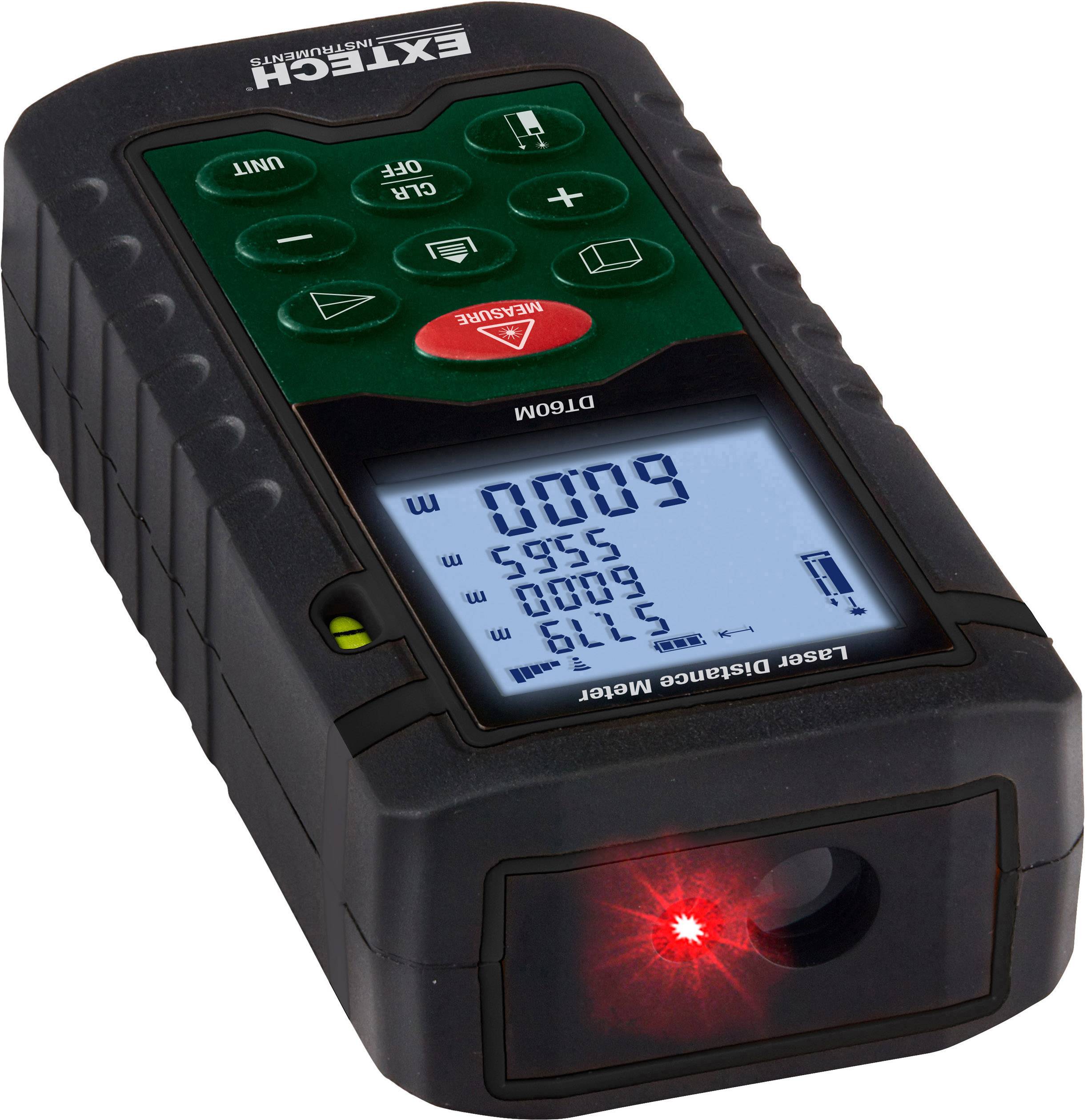 Laser-Entfernungsmesser mit beleuchtetem Display, zeigt eine Messung von '6000'. Mensch-Maschine-Schnittstelle mit mehreren Tasten.
