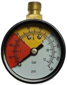 Druckluftmanometer mit zwei Skalen: in Bar und in Psi