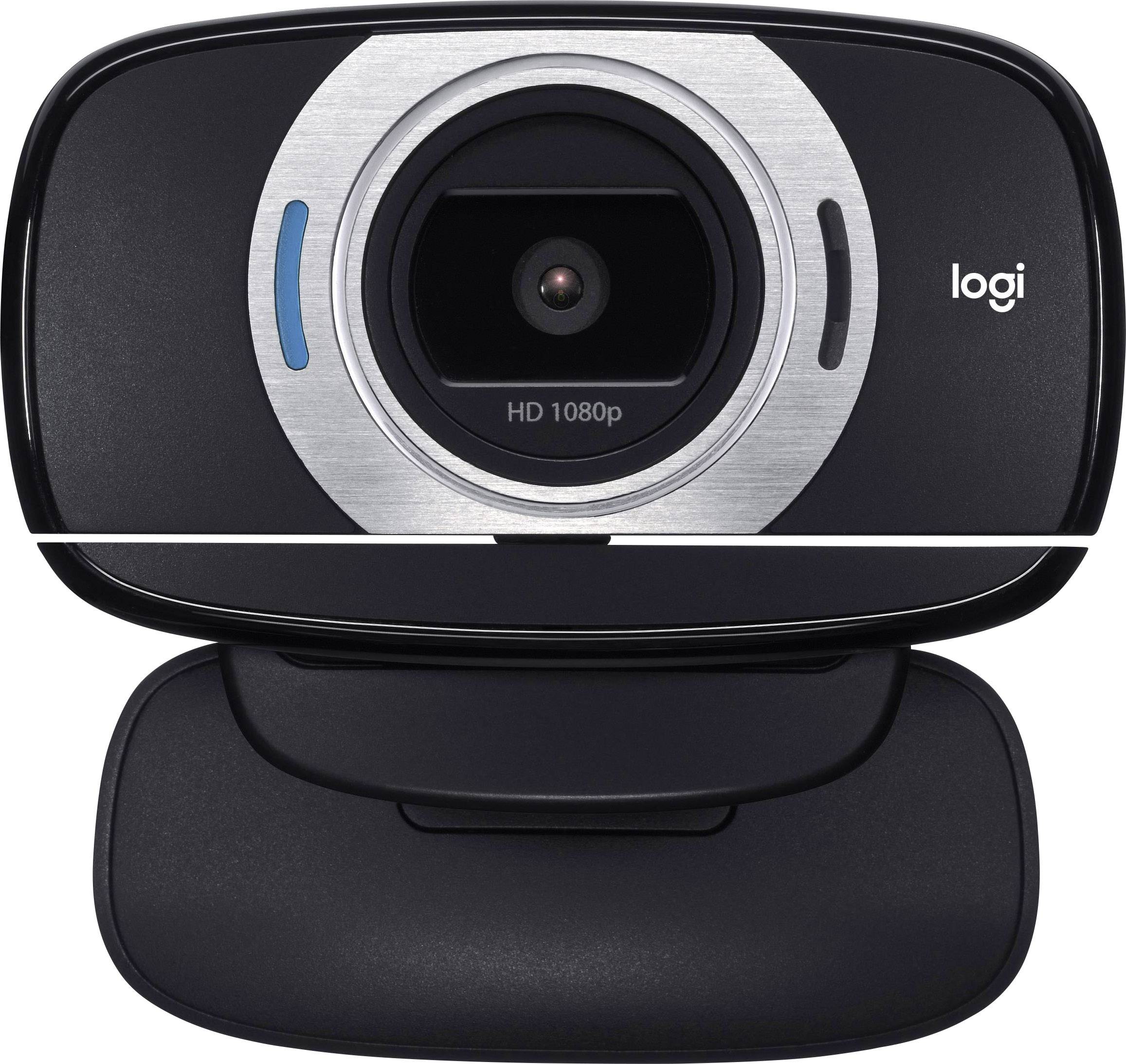Schwarze Webcam mit HD 1080p Auflösung und Logitech-Logo oben rechts, in Nahaufnahme.
