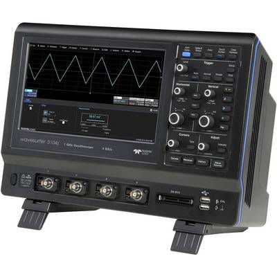 Oszilloskop mit einem Display, das eine Wellenform und mehrere Bedienknöpfe zeigt. Das Gerät misst elektrische Signale.