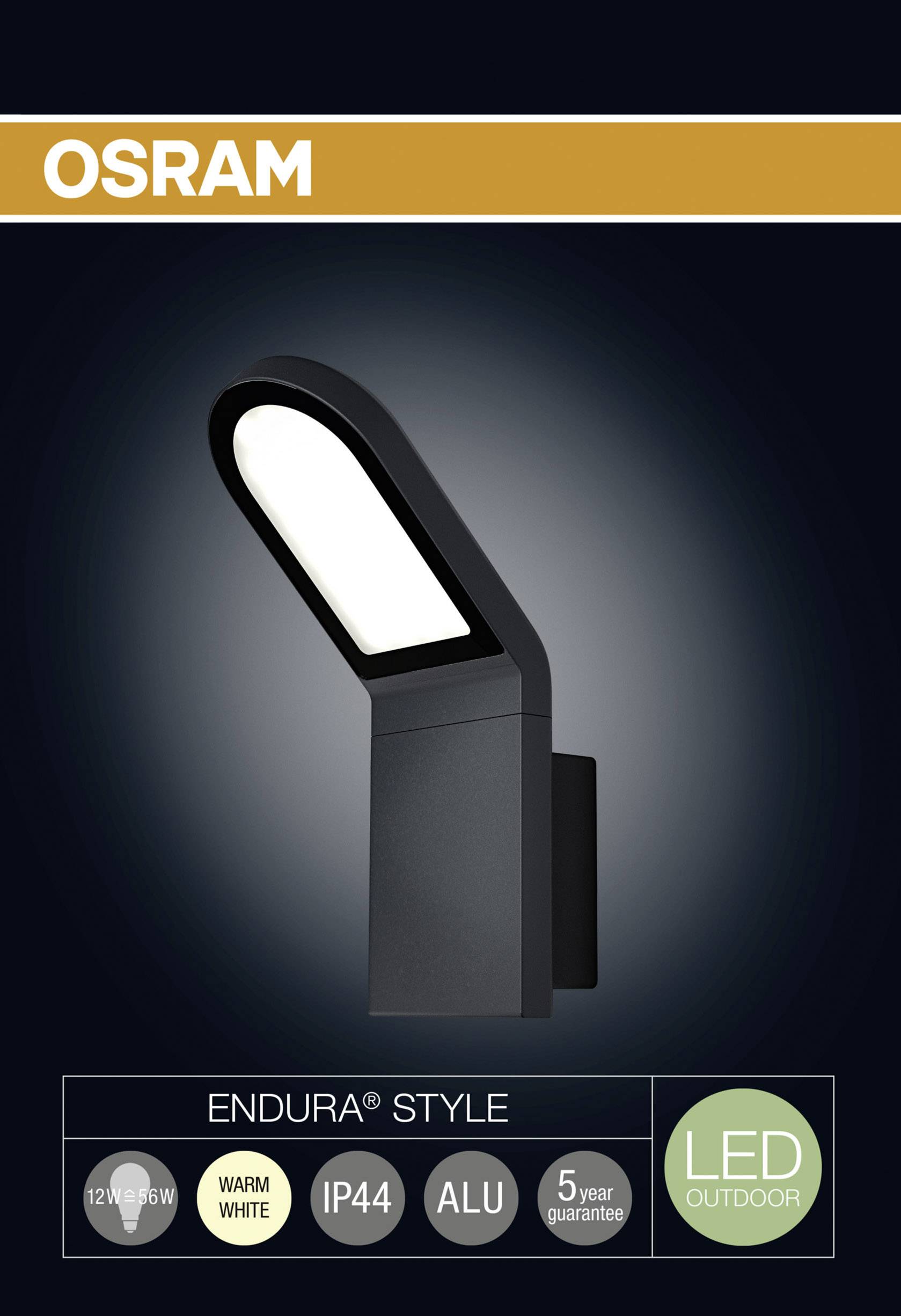 'OSRAM' Wandlampe, Modell 'ENDURA® STYLE', LED Außenlicht in modernem Design, warmweiß, 12W, IP44, 5 Jahre Garantie.