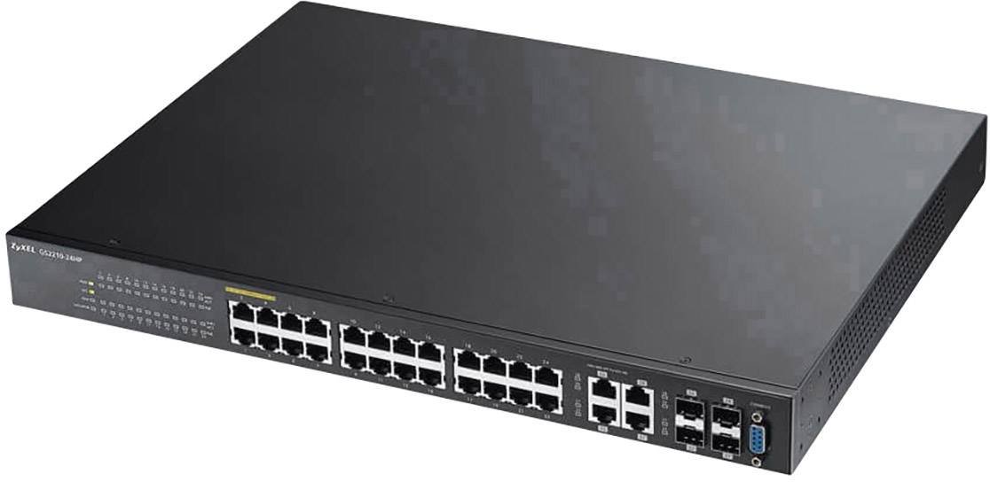 Zyxel GS2210-24HP - Switch - managed - 24 x 10/100/1000 (PoE+) + 4 x Kombi-Gigabit-SFP - Desktop, an Rack montierbar - PoE+ (375 W)