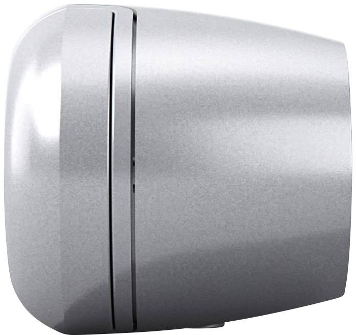 Silberner, zylinderförmiger Gegenstand mit glatter Oberfläche und horizontalen Linien, möglicherweise ein technisches Gerät.