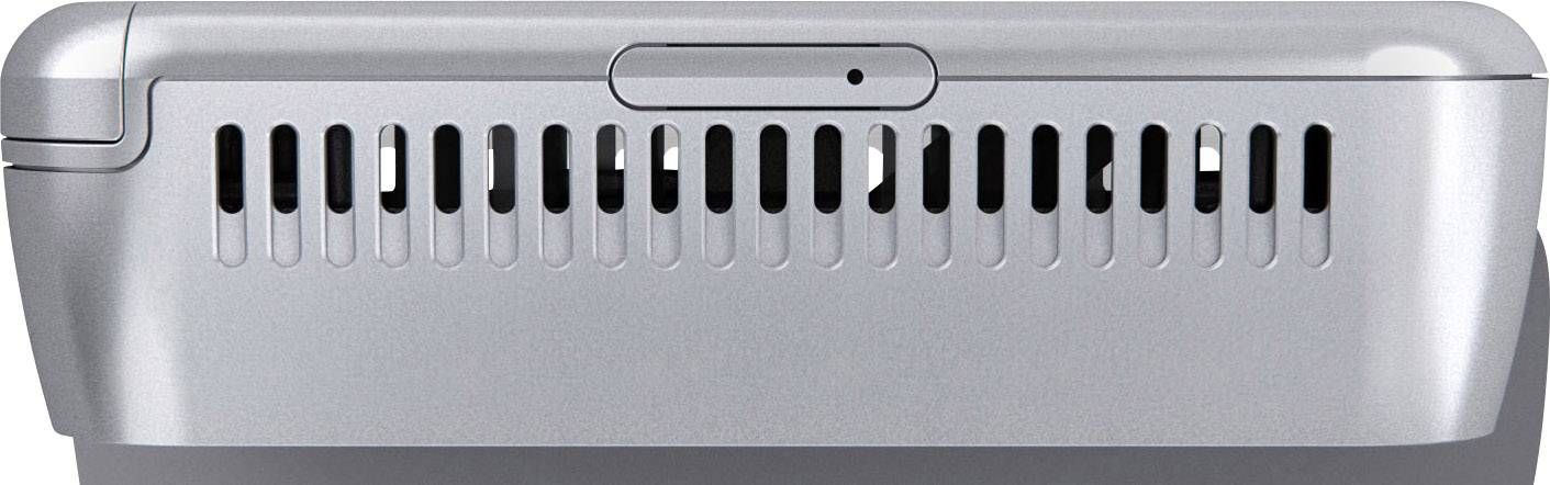 Grau-schwarzes Gerät mit Lüftungsschlitzen an der Oberseite.