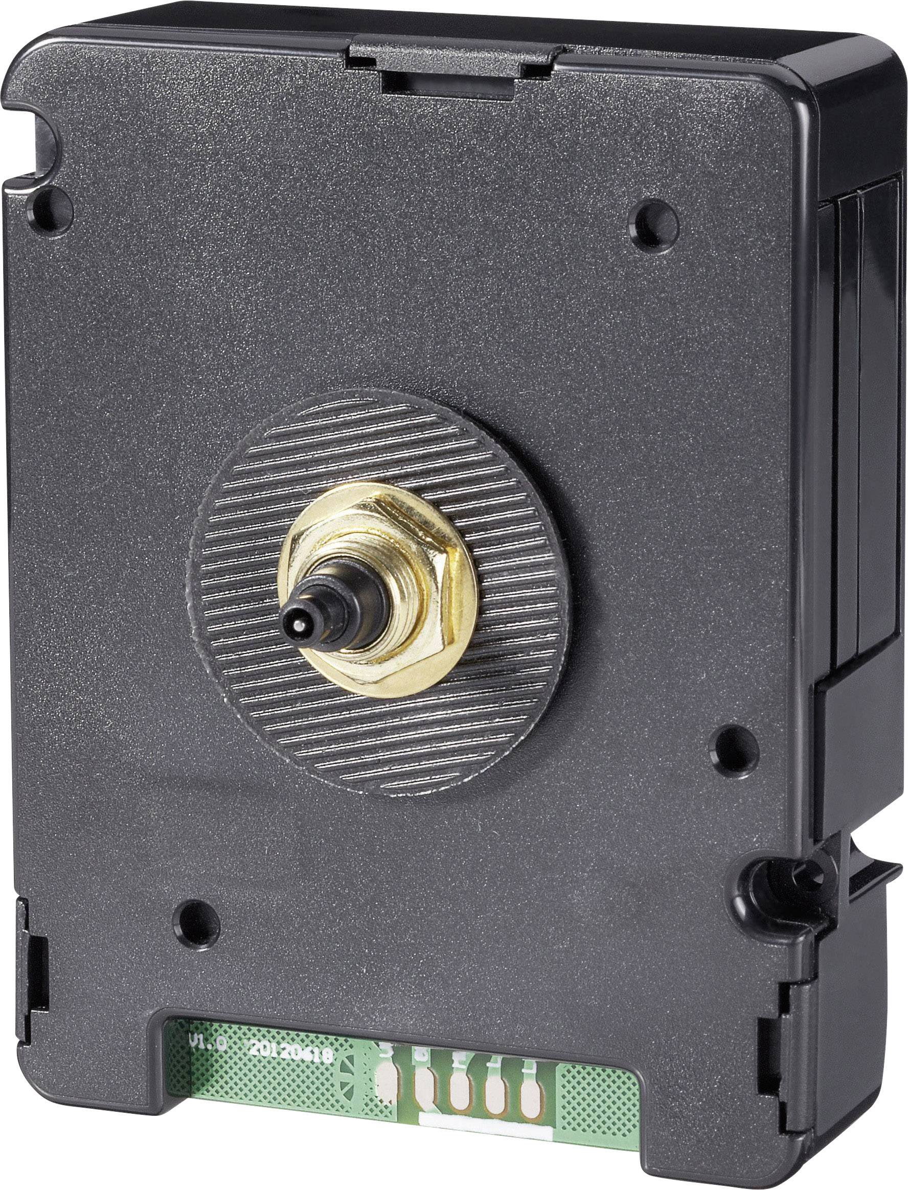 Elektronisches Bauteil mit runder Metallspindel in der Mitte, schwarzes Gehäuse, sichtbare Steckkontakte unten, für technische Anwendungen geeignet.