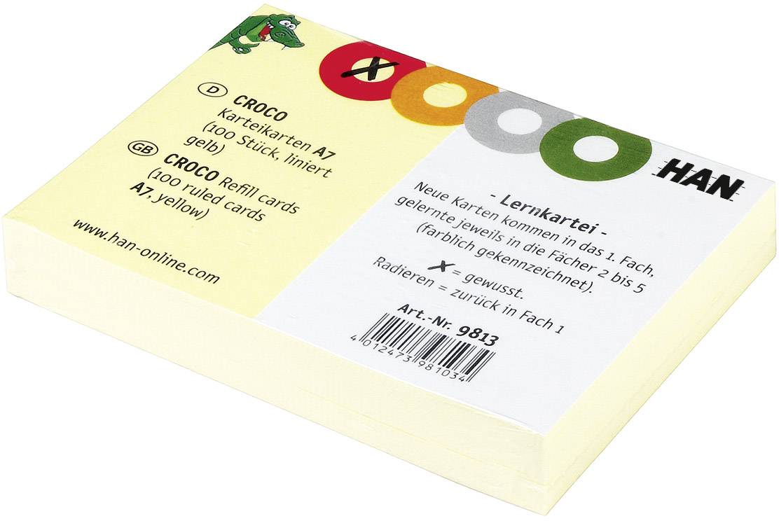 Karteikarten für Croco A7 gelb liniert VE=100 Stück