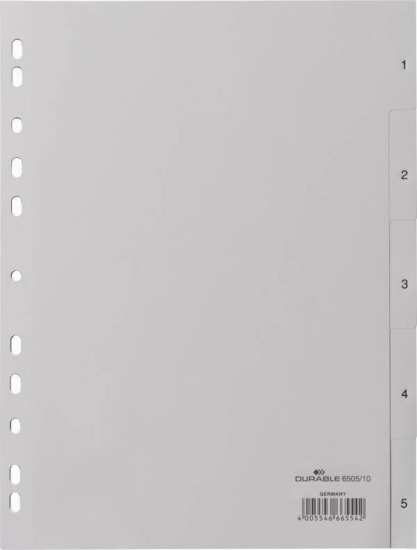 Durable 6505 Register DIN A4 1-5 Polypropylen Grau 5 Registerblätter geprägte Taben 650510