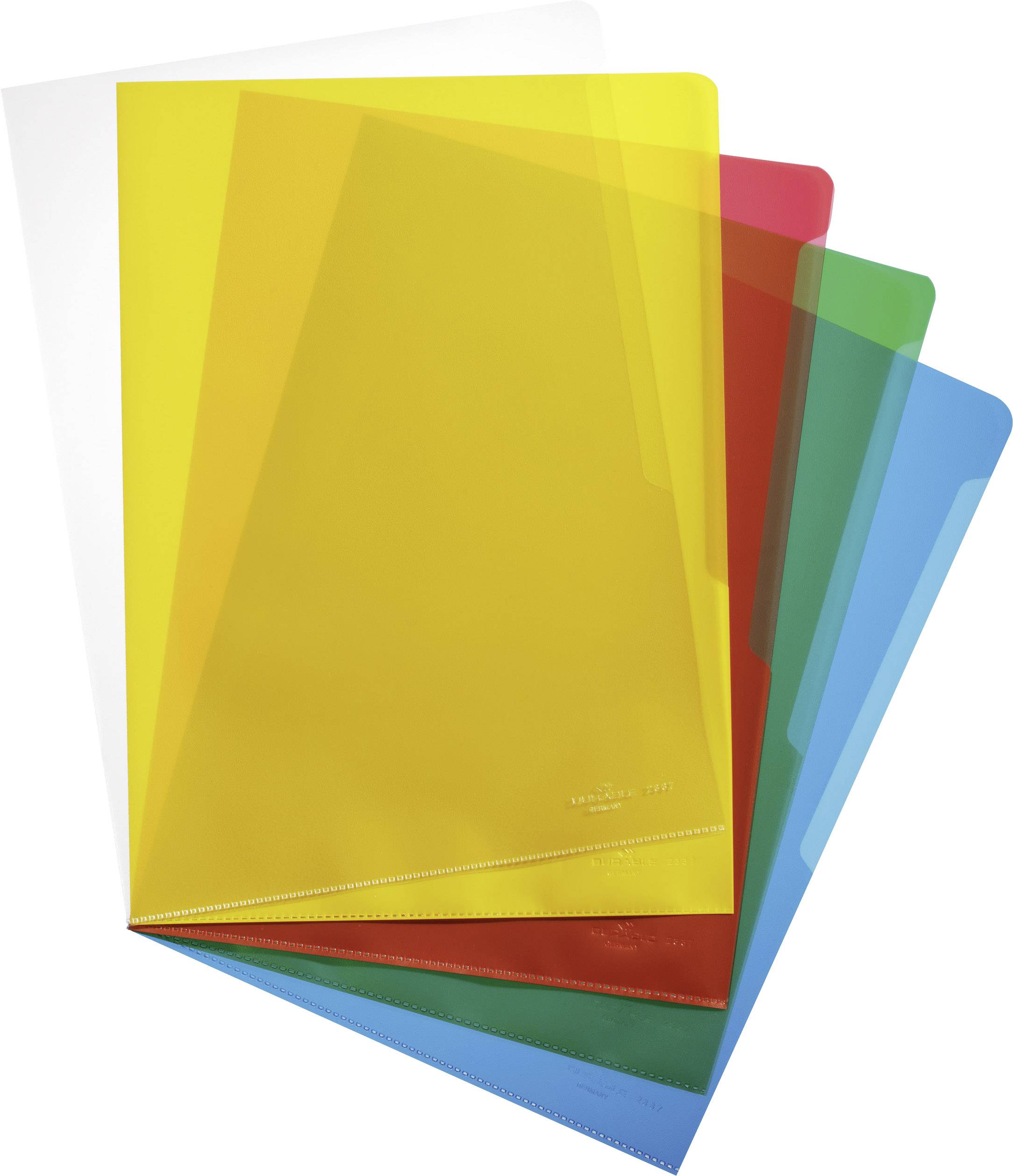 DURABLE Sichthülle, DIN A4, aus PP, 0,12 mm, farbig sortiert oben und seitlich offen, reißfest, mit