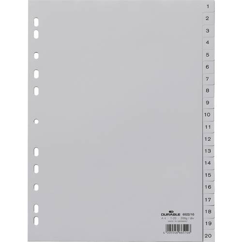 Durable 6522 Register DIN A4 1-20 Polypropylen Grau 20 Registerblätter geprägte Taben 652210